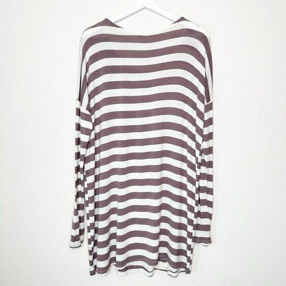 Mon Ami USA Brown and Cream Striped Button Shoulder Tunic Top L - Picture 7 of 10